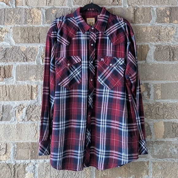 Resistor Double R Western Pearl Snap Long Sleeve Flannel Plaid Shirt Large - Picture 1 of 8